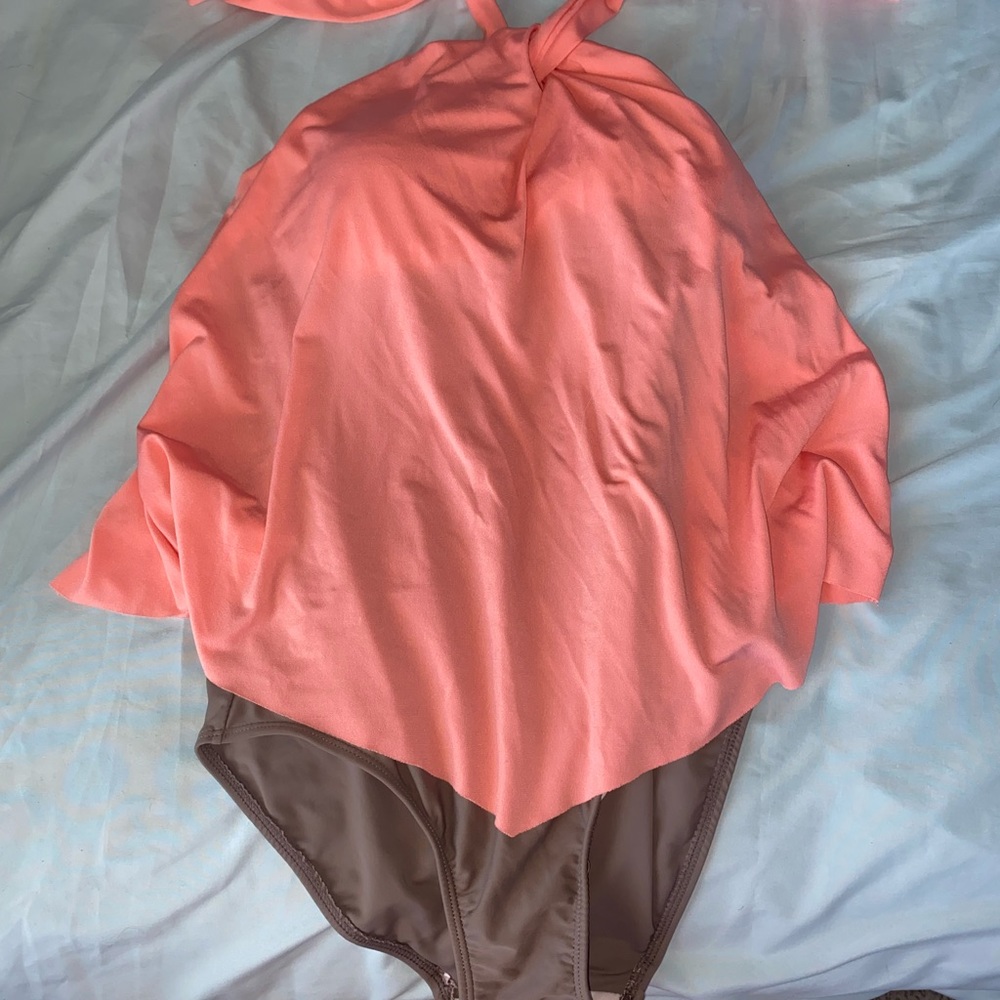 Coral handkerchief one piece halter swimsuit